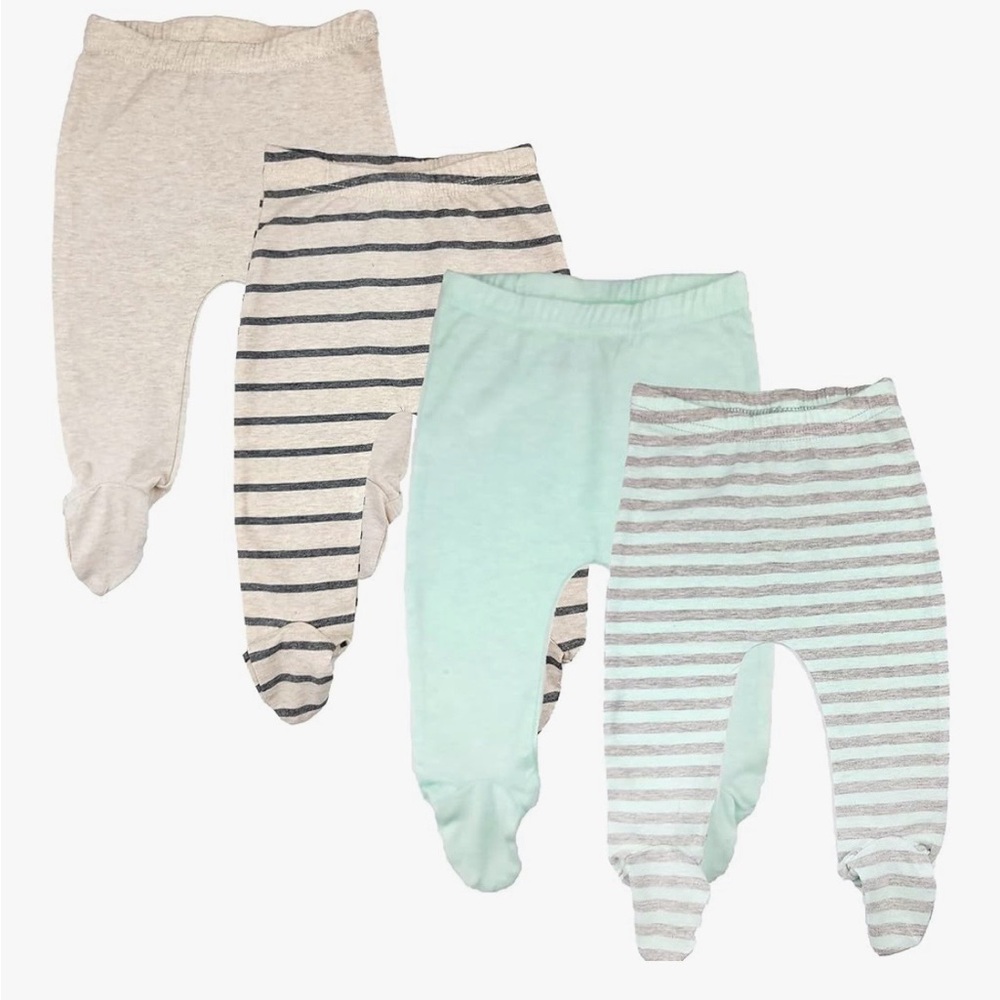 Striped and Solid Footed Baby Pants Set